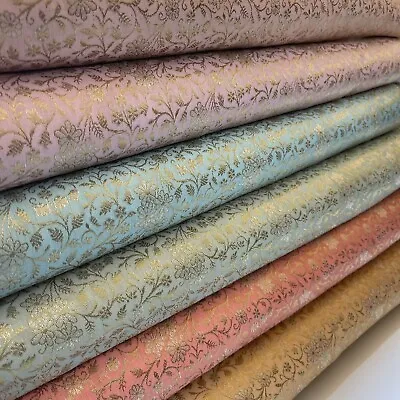 Floral Pastel Metallic Jacquard Brocade Fabric Dress Craft Quilting Material • £21.26