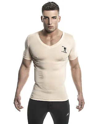 DEMIG Mens Skin Brown Deep V Neck T Shirt Compression Baselayer Bamboo Fabric • $34.99