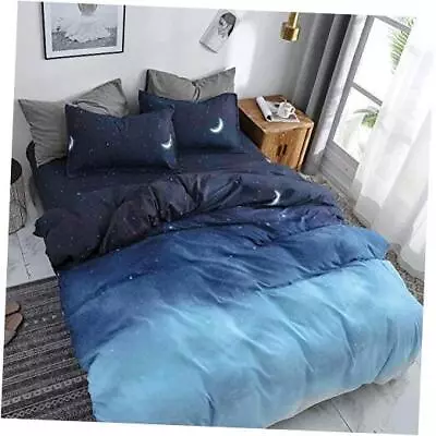  Blue Duvet Cover Size Star Moon Printed Cooling Summer Queen Blue Stars • $54.38