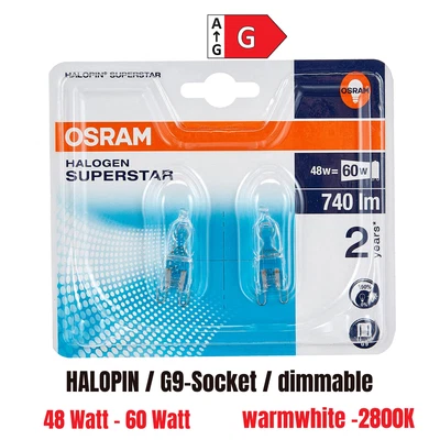 £5.99 • Buy OSRAM Halogen-pin-Base, HALOPIN, G9-Socket, Dimmable, 48-60 Watt 2800K Pack Of 2