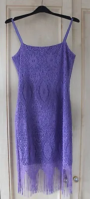 Purple/lilac Lace Body Fringed Hem Dress Size 10 Lovely Condition  • £5