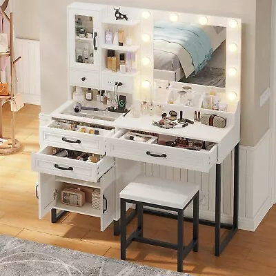 Vanity Desk Set With Mirror &10 Hallywood Lights Vanity Desk W/Charging Station • $229.97