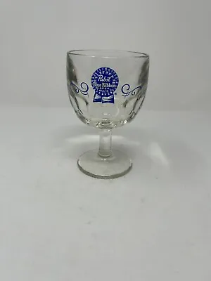 Vintage 70s Pabst Blue Ribbon PBR Beer Glass Thumbprint Heavy Goblet A1 • $9.98