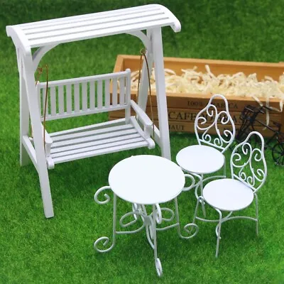 1:12 Scale Dollhouse Miniature Swing Table Chairs Outdoor Garden Furniture • $28.40
