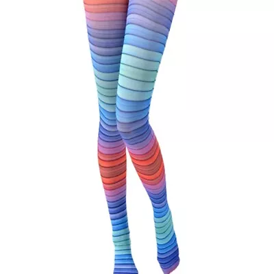 Women Gradient Rainbow Striped Print Pantyhose Colorful Footed Tights • £12.73