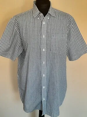 Farah Mens Blue  Checked  Short Sleeve Shirt Size M • £3.49