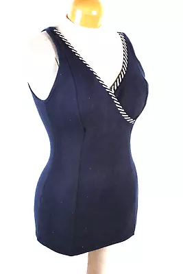 Vintage 60s Black Wool Bathing Suit One Piece Swimsuit Women's Size Medium • $34.95