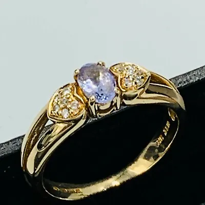 Solid 375 9ct Yellow Gold Amethyst & CZ Dress Ring UK O US 7 L59 • $166.84