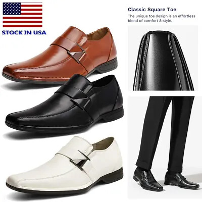 Men's Dress Shoes Slip On Loafer Square Toe Formal Comfort Dress Shoes Wide Size • $32.29