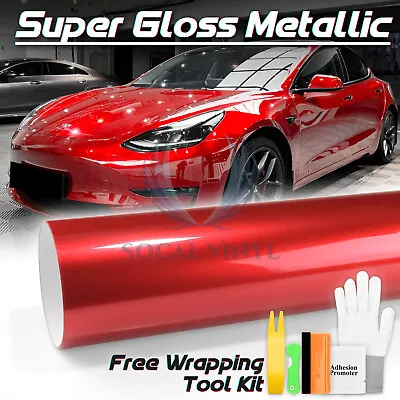 Premium Super Gloss Metallic Soul Red Car Vinyl Wrap Sticker Decal Sheet Film • $33