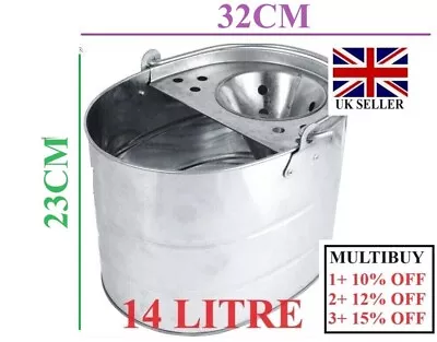 Heavy Duty Metal Galvanized Mop Bucket Cotton Floor Mop Head Strong 14 LTR • £10.99