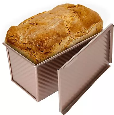 AKOLAFE Pullman Bread Tin Rose Gold Loaf Tin With Lid Corrugated Carbon Steel L • £18.18