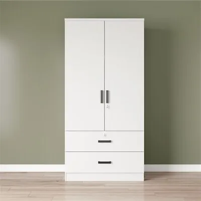 Better Home Products Grace Wood 2-Door Wardrobe Armoire With 2-Drawers In White • $240.90