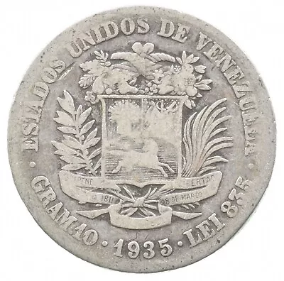SILVER - WORLD Coin - 1935 Venezuela 2 Bolivares - World Silver Coin *575 • $2