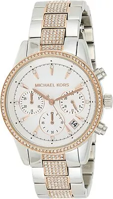 Womens Wristwatch MICHAEL KORS RITZ MK6651 Chrono Steel Gold Rose Swarovski • $357.77