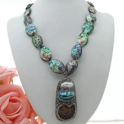 AB011710 21'' Abalone Shell Necklace Biwa Pearl Snail Pendant • $27.07