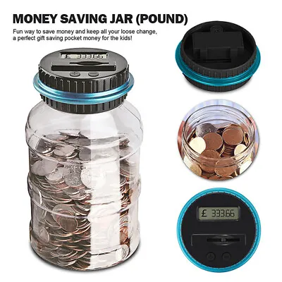 Electronic Digital LCD UK Coin Counter Counting Jar Money Saving Piggy Bank 1.8L • £10.09