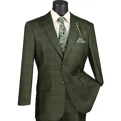 VINCI Men's Olive Sharkskin Glen Plaid 3 Piece Suit Reg Fit - NEW • $130