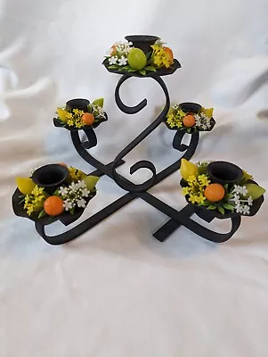 Vintage Metal 5 Taper Candle Holder With Plastic Fruit & Flower Rings • $35