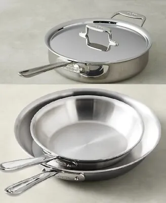 All-Clad D5 Polished 5-ply Stainless 4-Qt Sauté Pan With 8  & 10  Fry Pan Set • $249.99