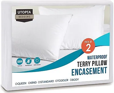 Pillow Protectors With Zipper Standard Size (2 Pack)Waterproof Utopia Bedding • $15.46
