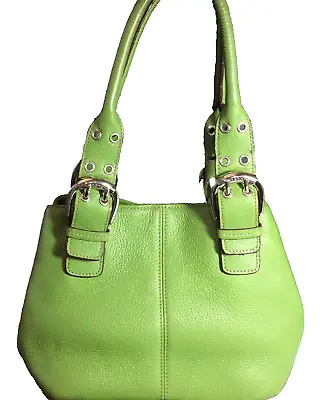 Tignanello Leather Handbag Apple Green Double Handle Small Multi Pocket Satchel • $29.99