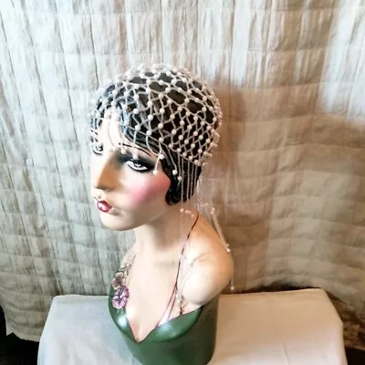 Vintage Flapper Style Hat Beads Wedding White Vtg • $8.99
