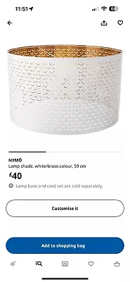 IKEA Nymo Nymö Lamp Shade White/Brass Colour - Large 59cm Includes Light Fitting • £0.99