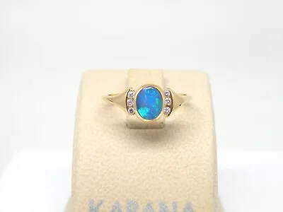 Authentic Kabana 18K Yellow Gold Ring  Premium Opal Inlay  Diamonds  Size 7 • $1356