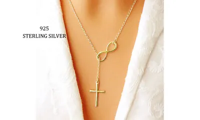 $13.99 • Buy Solid 925 Sterling Silver  Infinity Cross Necklace For Women Made In Italy - 18 