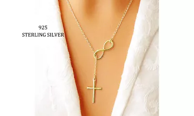 $13.99 • Buy Solid 925 Sterling Silver  Infinity Cross Necklace For Women Made In Italy - 18 