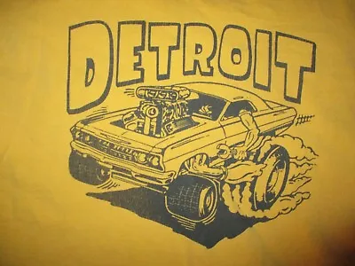 Vintage 90's Yellow MADE IN DETROIT Hot Rod Logo T Shirt Small 100% Cotton • $15.99