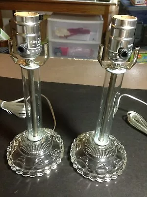 Vintage Pair Depression Glass Table Lamps New 3 Way Sockets & Wires • $34.95