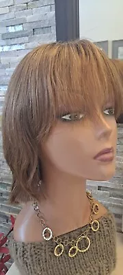 $179 • Buy Euro Custom Wig Moveable Bangs Dark Blonde Highlight Human Hair Sheitel L Cap 