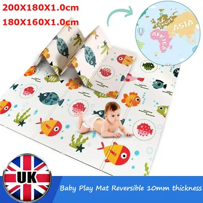 Baby Play Mat Reversible Baby Kids Crawling Mat Folding Waterproof Floor Carpet • £7.90