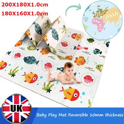 Baby Play Mat Reversible Baby Kids Crawling Mat Folding Waterproof Floor Carpet • £23.50