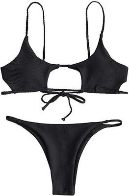 $19.99 • Buy ZAFUL Women's Ribbed Cut Out Bikini Set Thong - Small
