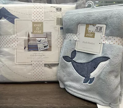 New Ever & Ever Marine 3 Piece Crib Bedding Set + Plush Blanket NWT • $99