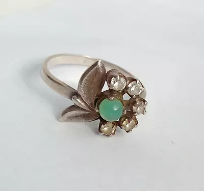 Vintage Ring Natural Chrysoprase Stone Sterling Silver 925 USSR Jewelry Size 7.5 • $40