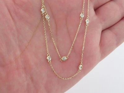 $89.99 • Buy Diamond By The Yard Station 18  Necklace 10K Yellow Gold Over 1.26 Carat Diamond
