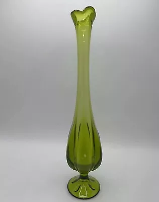 Vintage MCM Viking Glass Avocado Green 15” Swung Vase Epic 6 Petal Stunning • $64