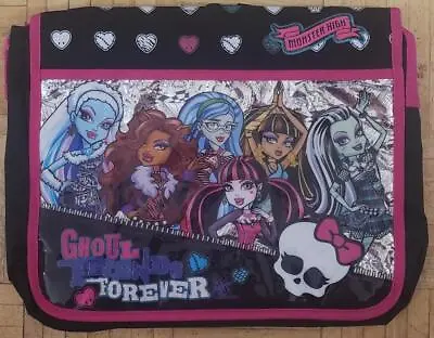 Monster High Black & Pink Characters Messenger Shoulder Bag + Free Bonus Patches • $30.99