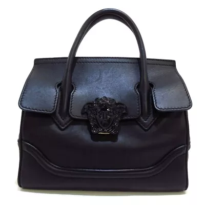 Auth VERSACE Palazzo Empire - Black Leather Handbag • $561