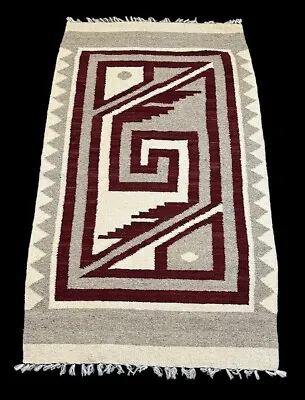Handmade Vintage Wool Rug Navajo Style Geometric Design Multicolor 2'11 X 4'10 • £144.77