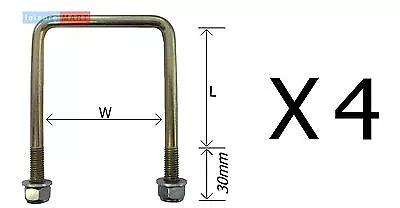 4 X Square U Bolt M10 60 Mm X 60 Mm High Tensile With Locking Nuts And Washers • £11.10