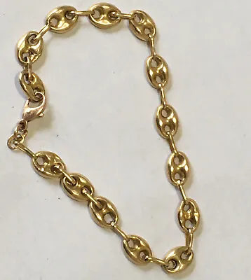 14K Solid Yellow Gold Puffed Bracelet 7mm  9 Inches Long Jewelry • $575