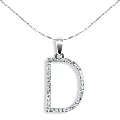 9ct White Gold Mersham Jewels Diamond Block Initial ID Charm Pendant Letter D • £388.99