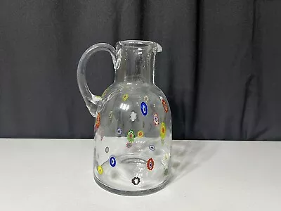 Murano Millefiori Handcrafted Art Glass Clear Glass Pitcher/Jug Made In Italy • $49.99