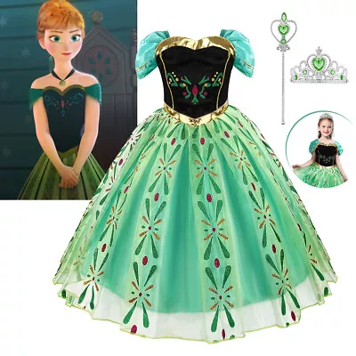 Girls Kids Baby Party Fancy Dress Princess Anna Costume Book Day Cosplay Suit • £11.66