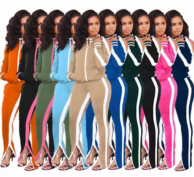 $23.99 • Buy Women Casual 2PC SET Zippered Jacket Trackpants 10 COLORS Tracksuit Outfit S-XXL